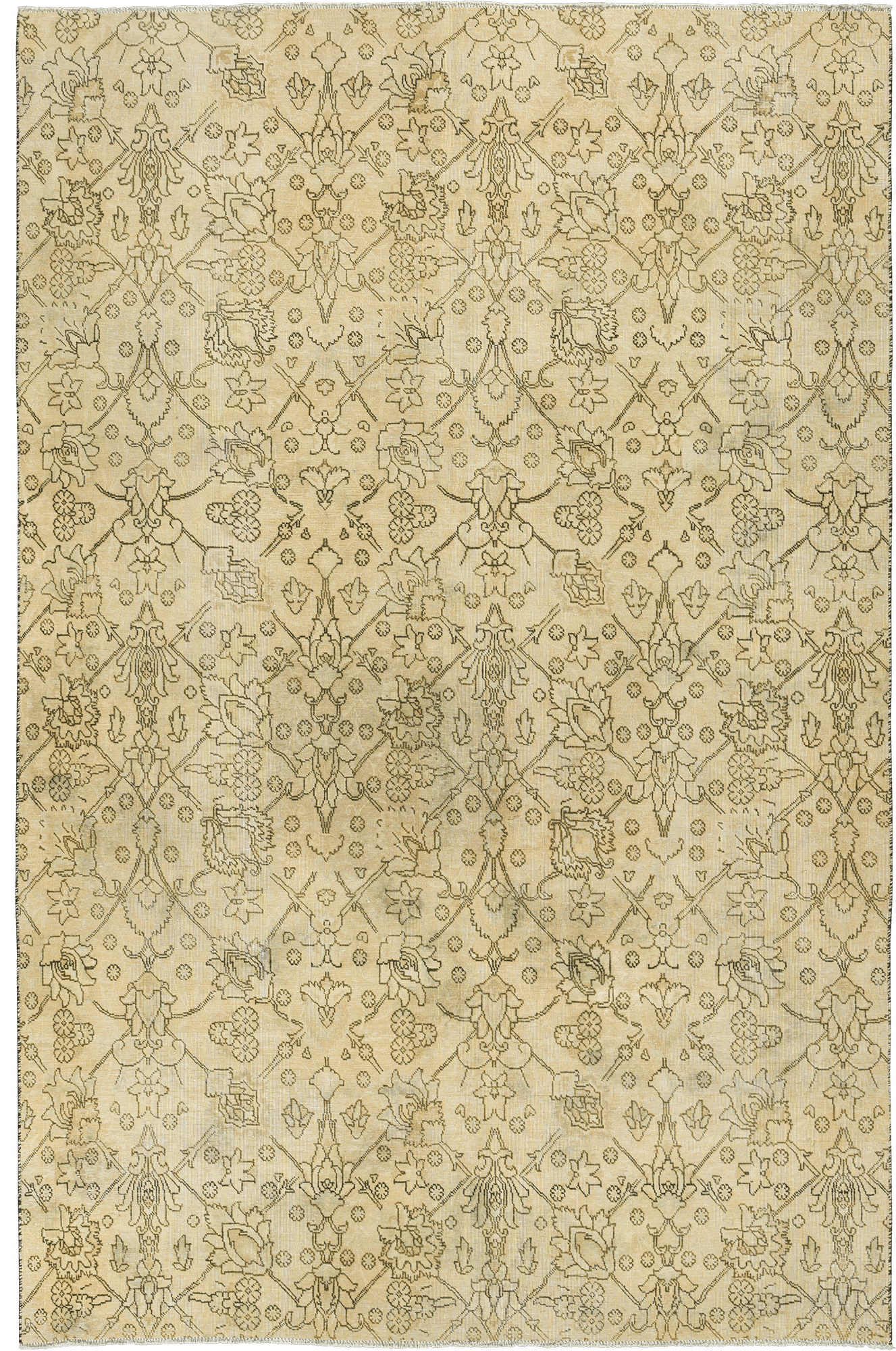 Modern Tabriz Rectangle Beige Rug 6x10 Wool-Cotton