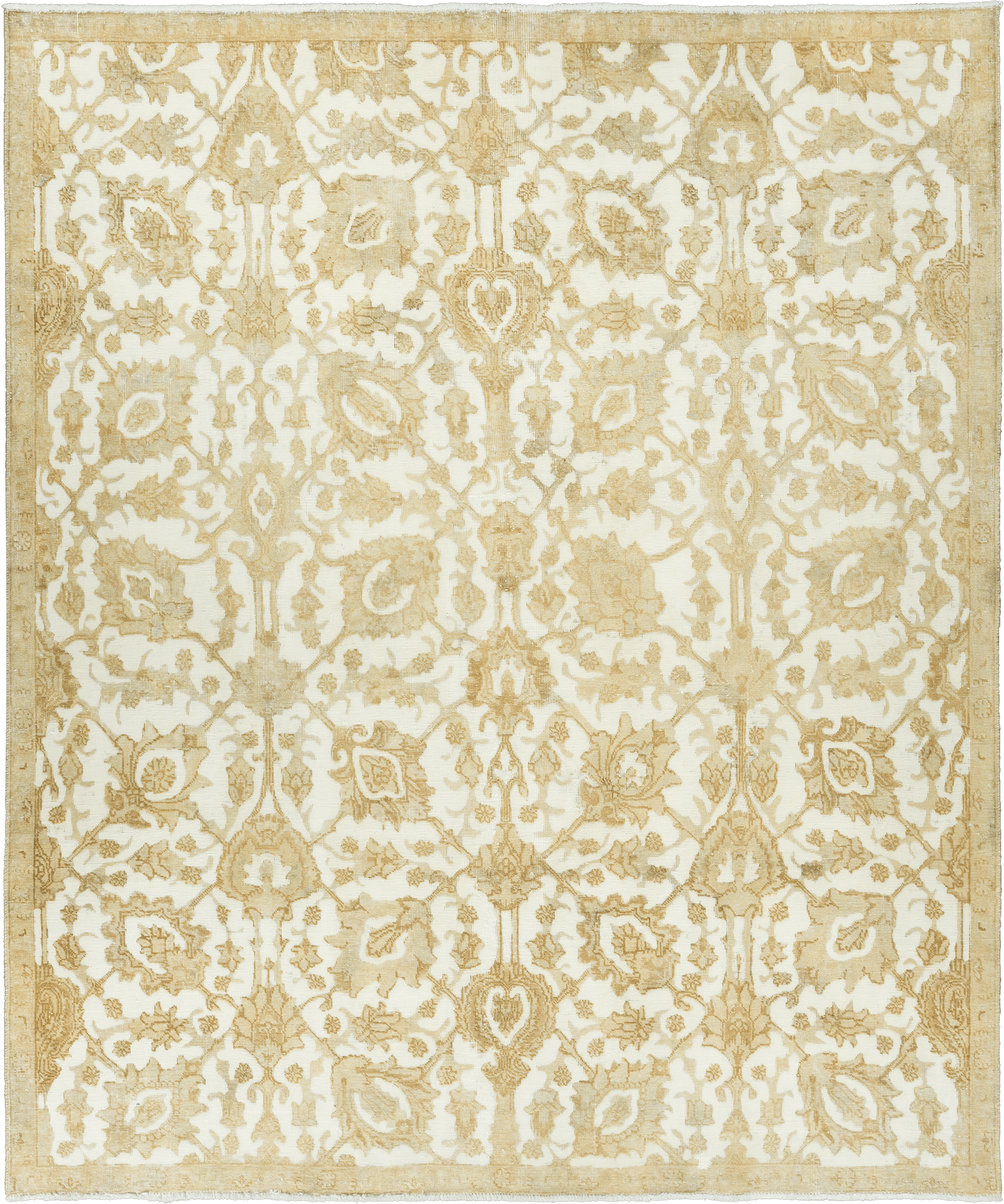 Modern Tabriz Square White Beige Rug 7x9 Wool-Cotton