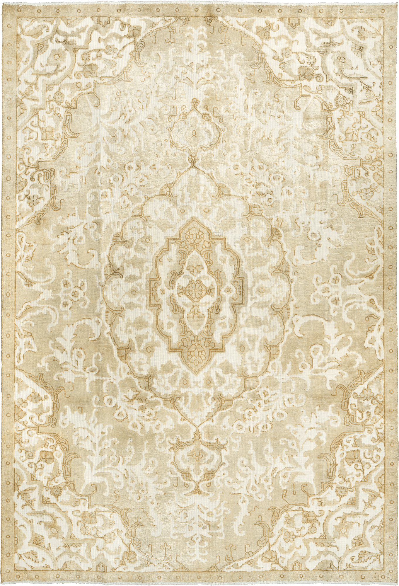 Modern Tabriz Rectangle Beige Rug 7x10 Wool-Cotton