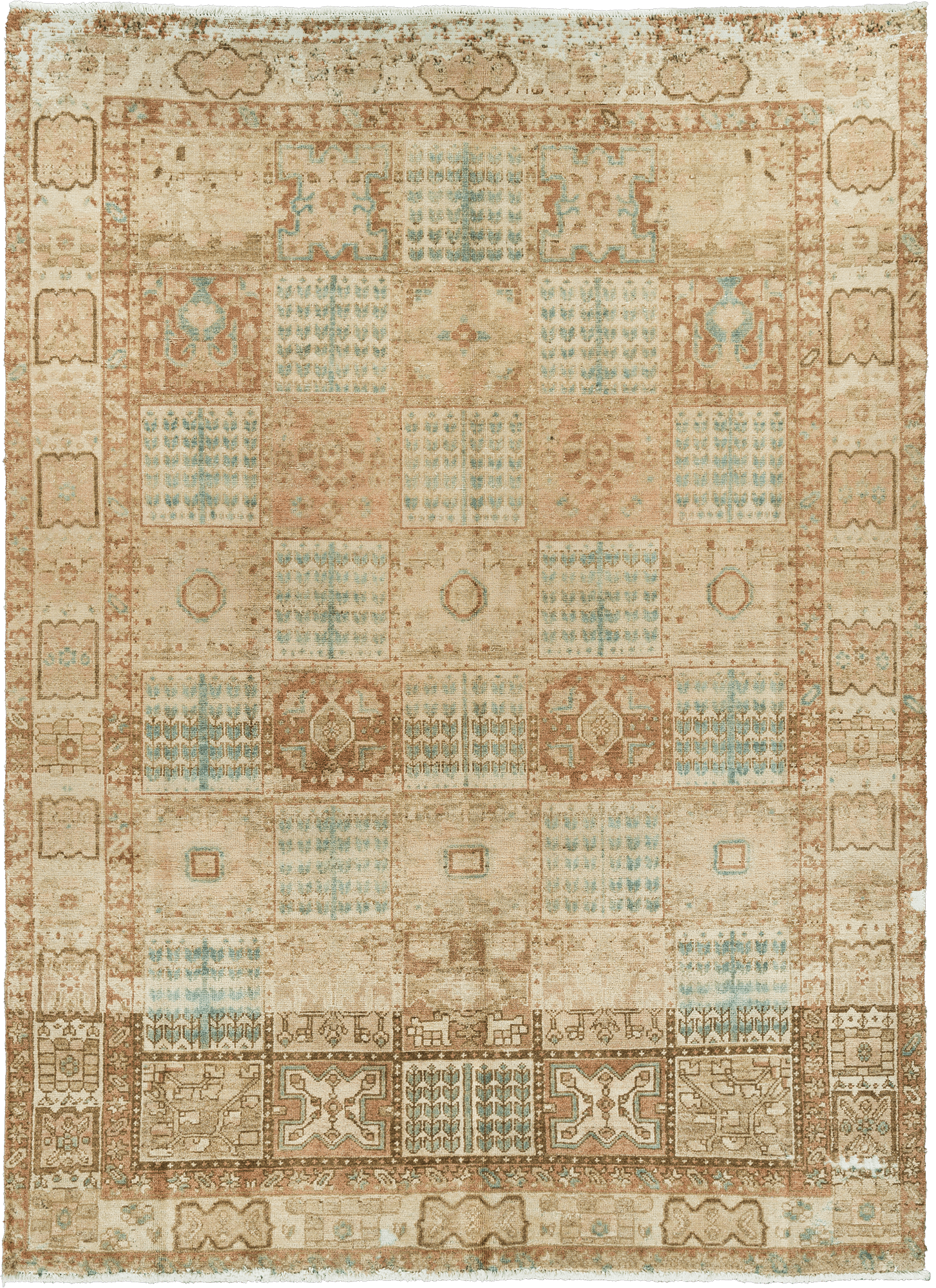 Modern Bakhtiari Rectangle Beige Rug 7x10 Wool-Cotton