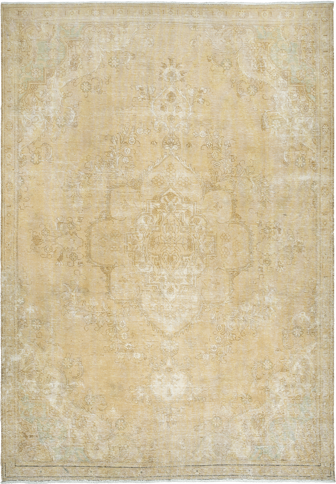 Modern Tabriz Rectangle Beige Rug 7x11 Wool-Cotton