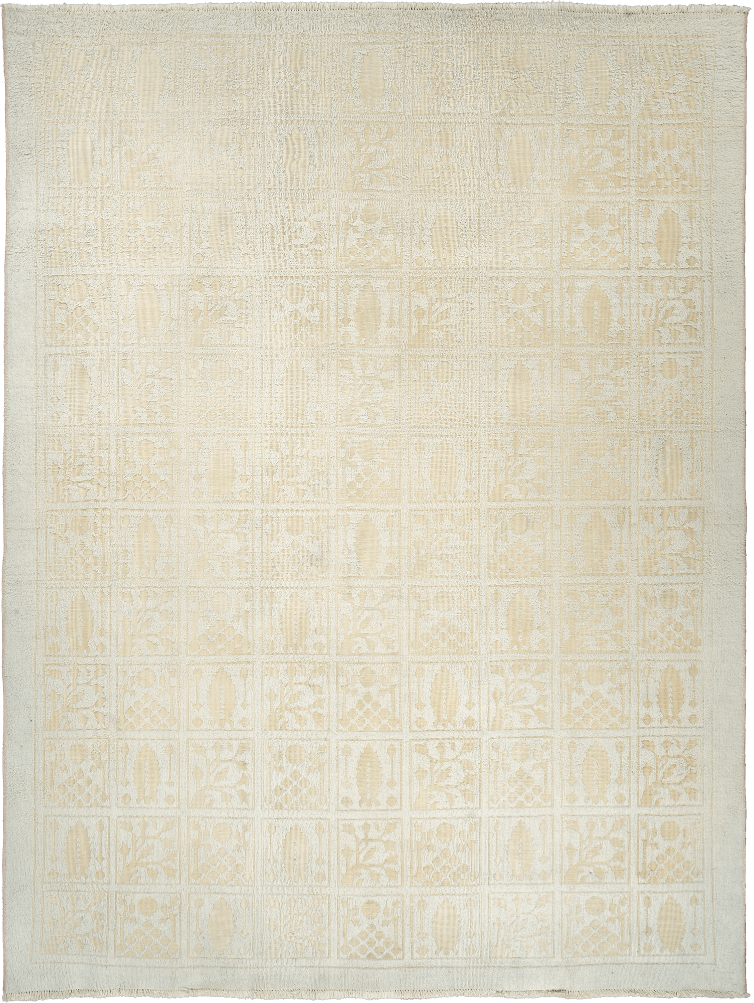 Modern Bakhtiari Rectangle Beige Rug 8x10 Wool-Cotton