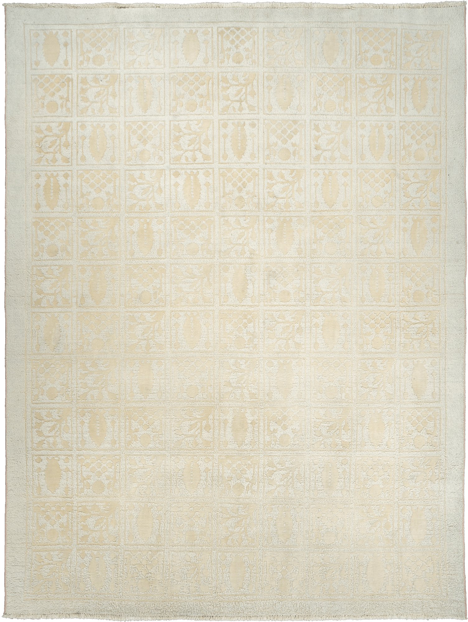 Modern Bakhtiari Rectangle Beige Rug 8x10 Wool-Cotton