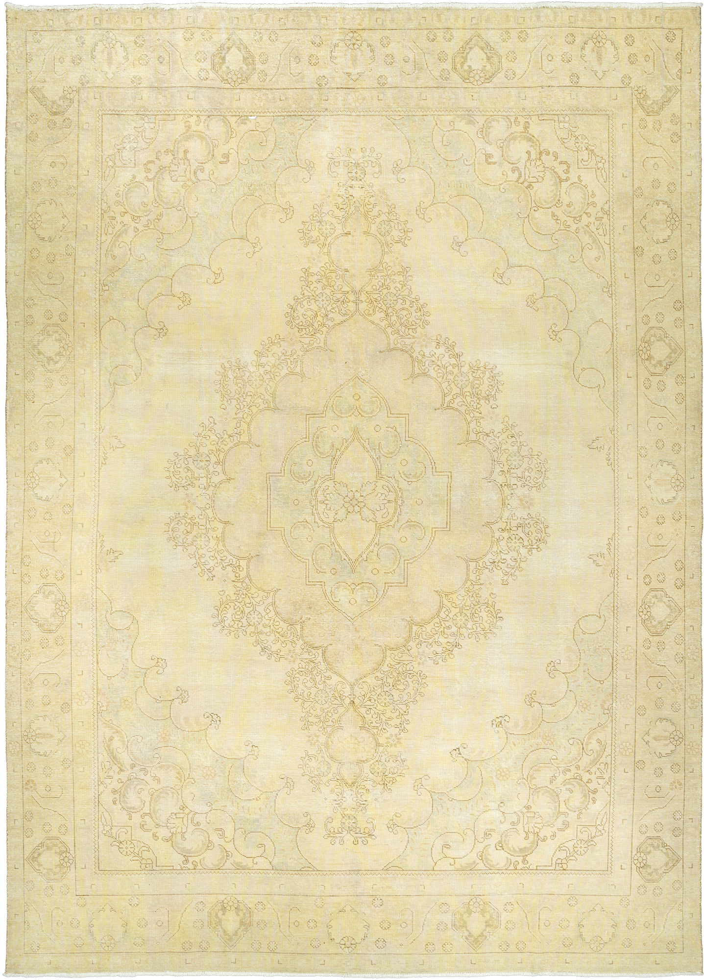 Modern Tabriz Rectangle Beige Rug 9x13 Wool-Cotton