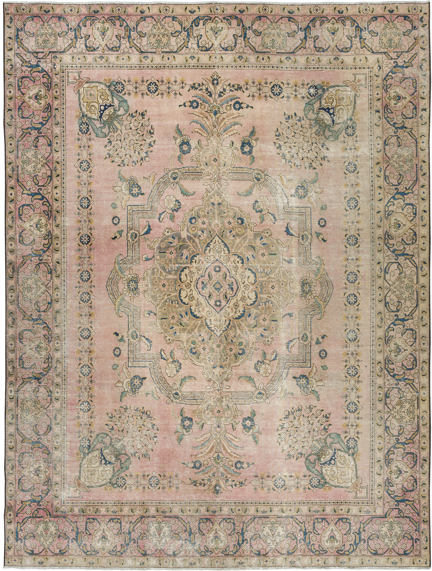 Modern Tabriz Rectangle Pink Rug 9x12 Wool-Cotton