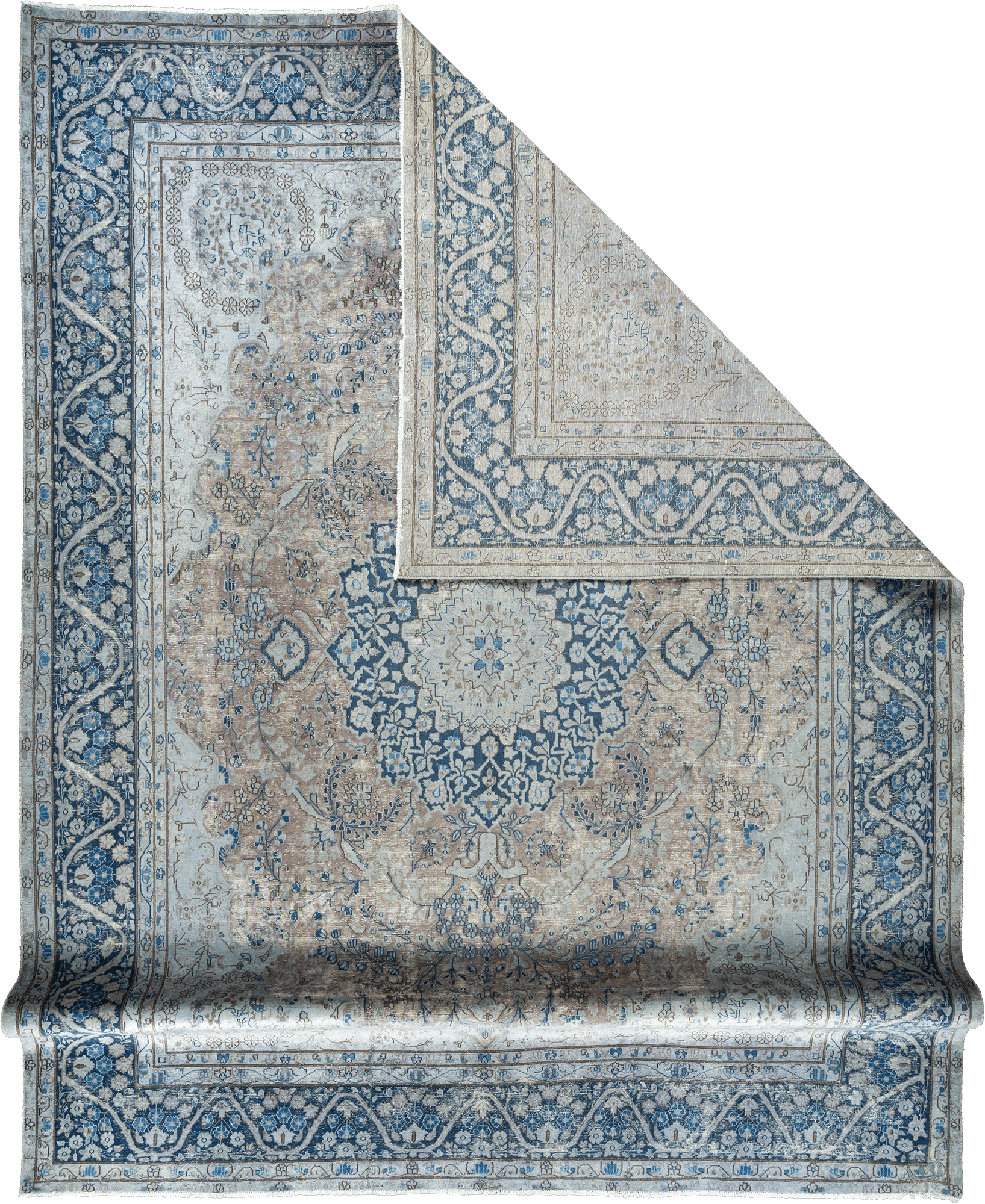 Colorful Vintage Kerman Rectangle Blue Rug 10x13 Wool-Cotton
