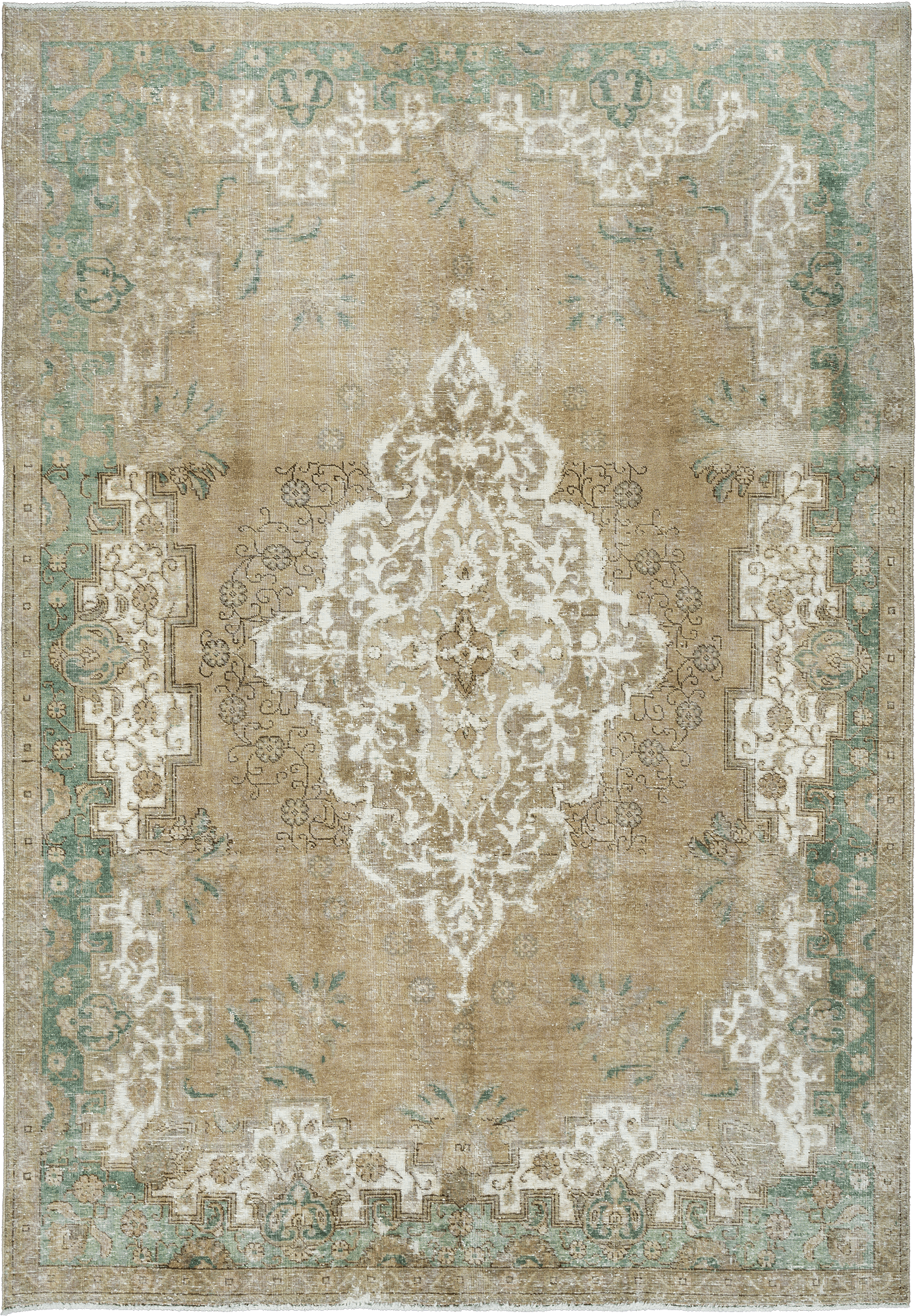 Modern Tabriz Rectangle Brown Rug 7x11 Wool-Cotton