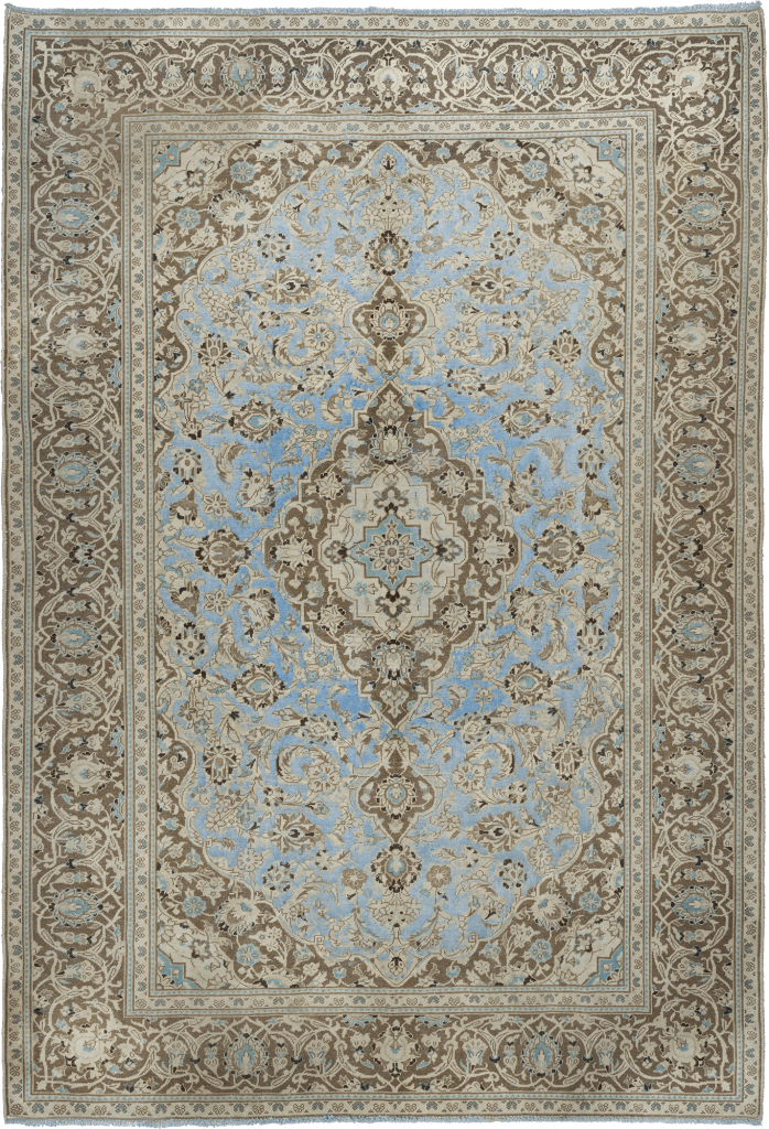 Kashan Blue Rug Colorful Vintage Kashan Rectangle Blue Rug 8x11 Wool-Cotton - Qali