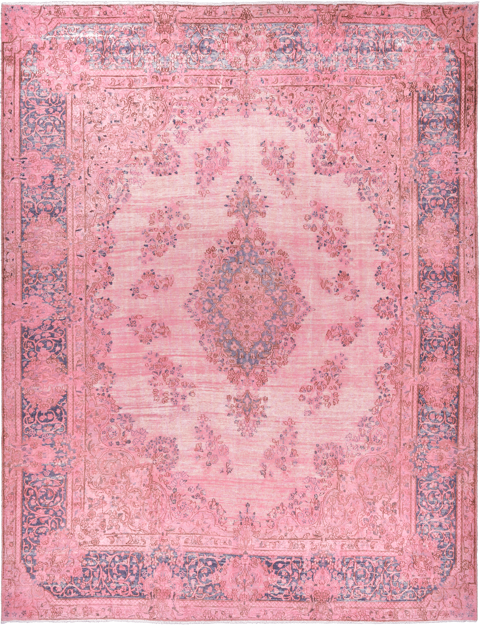 Colorful Vintage Kerman Rectangle Pink Rug 10x13 Wool-Cotton