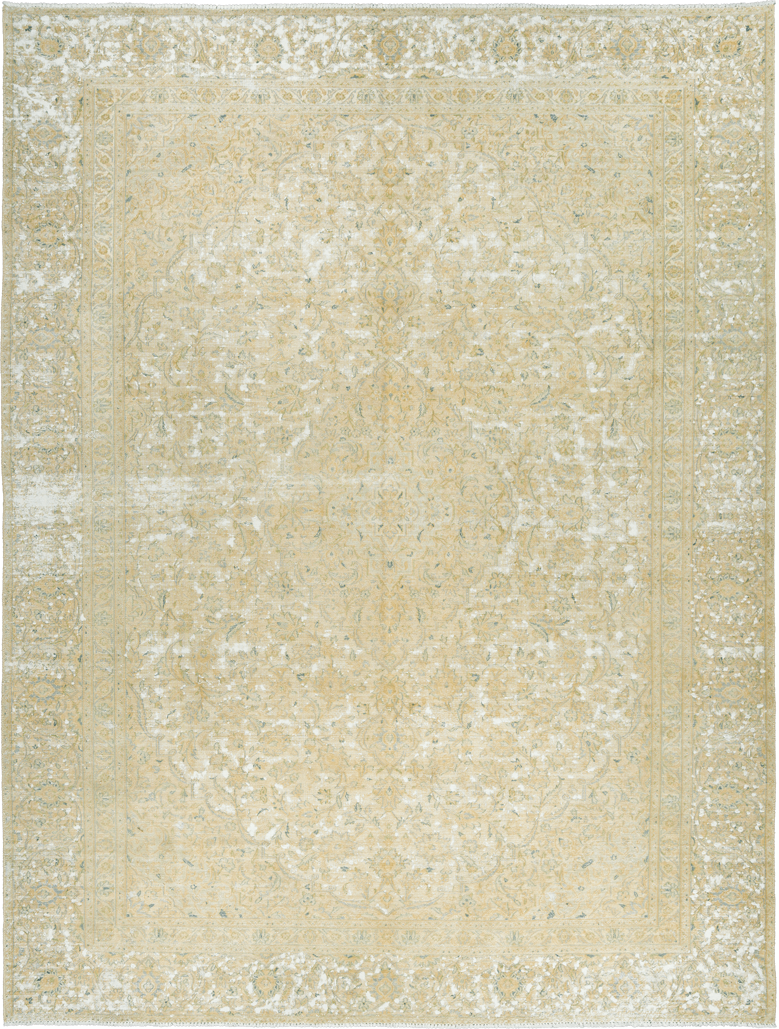 Modern Kashan Rectangle Beige Rug 9x12 Wool-Cotton