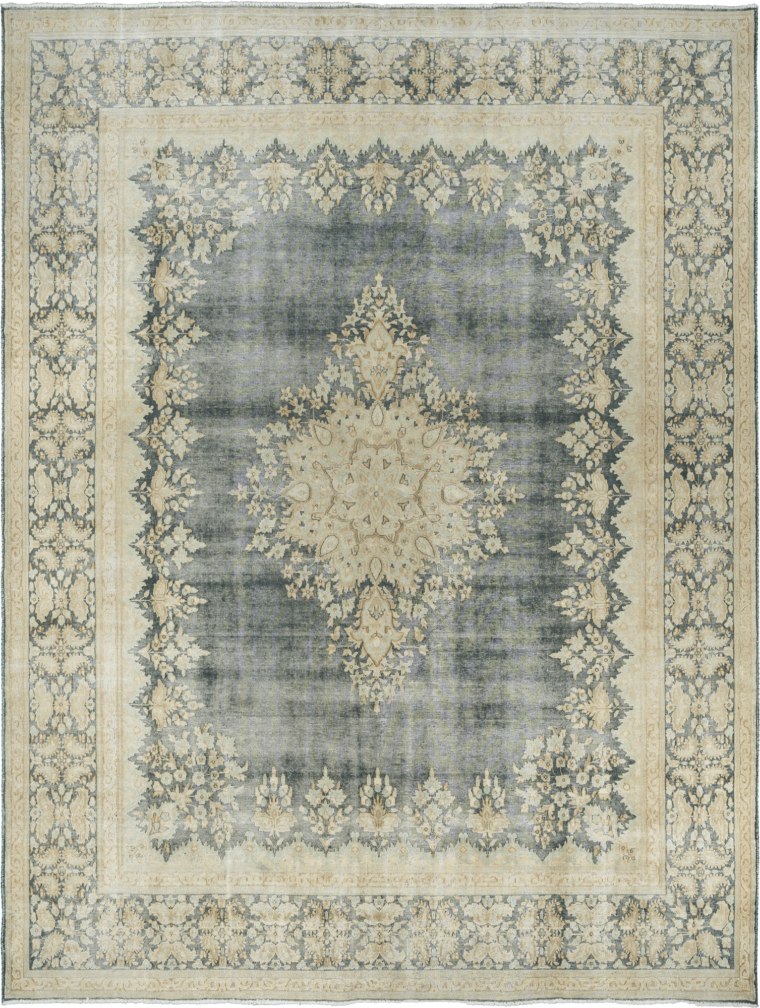 Modern Kerman Rectangle Blue Grey Rug 10x13 Wool-Cotton