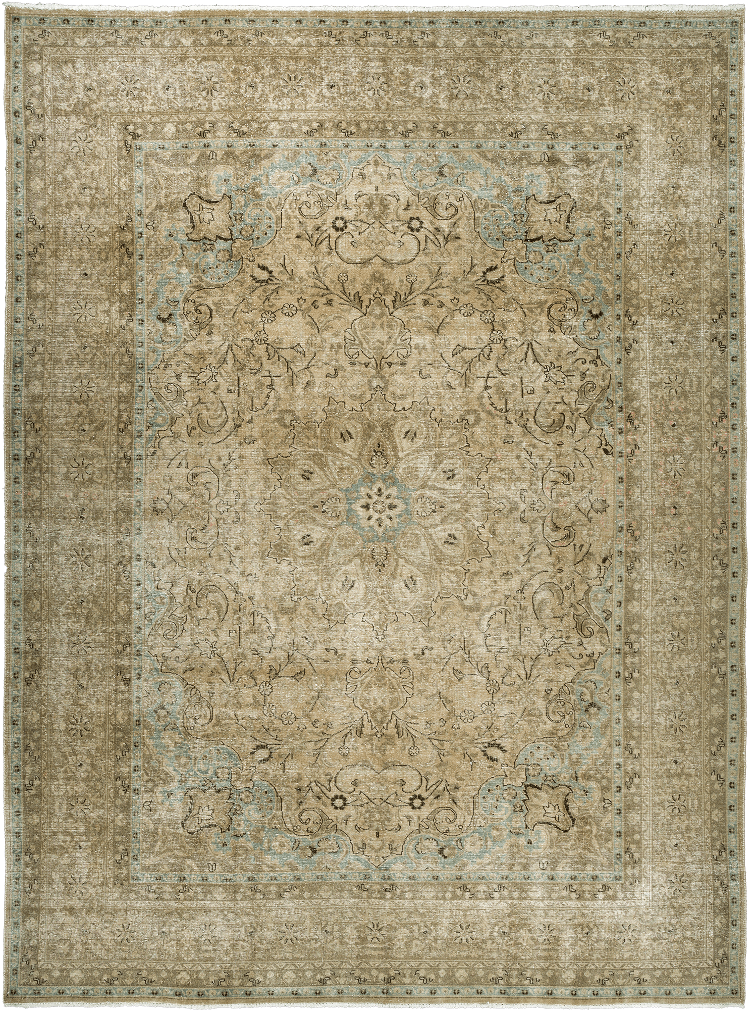 Modern Tabriz Rectangle Brown Rug 10x13 Wool-Cotton