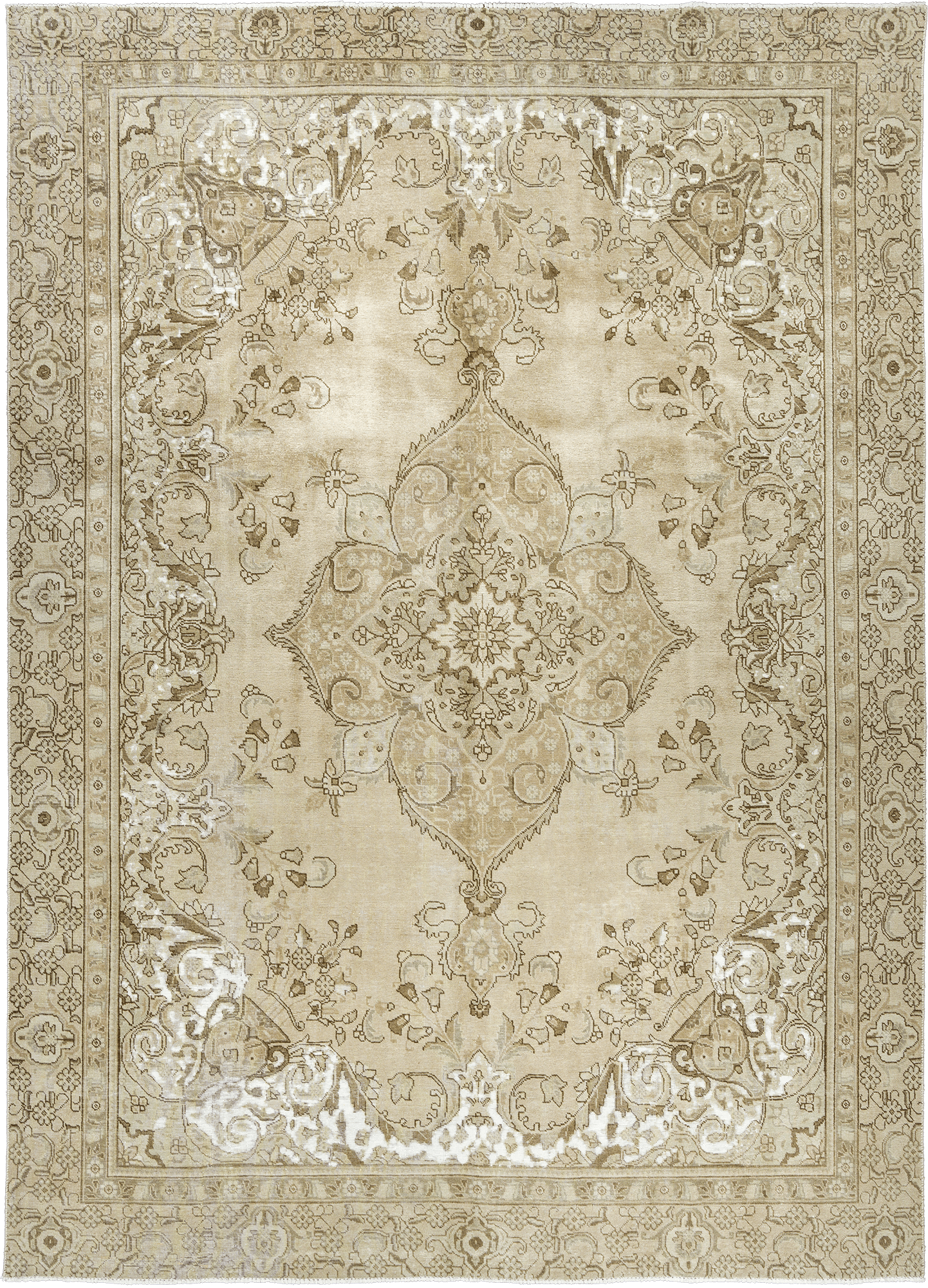 Modern Tabriz Rectangle Beige Rug 9x12 Wool-Cotton